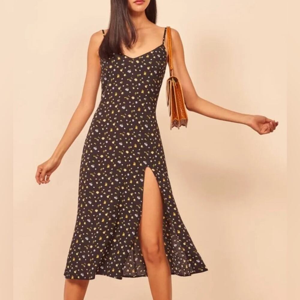 REFORMATION Crimini Slip Dress Posie Floral Print Black Size 6 NWT - Picture 3 of 10